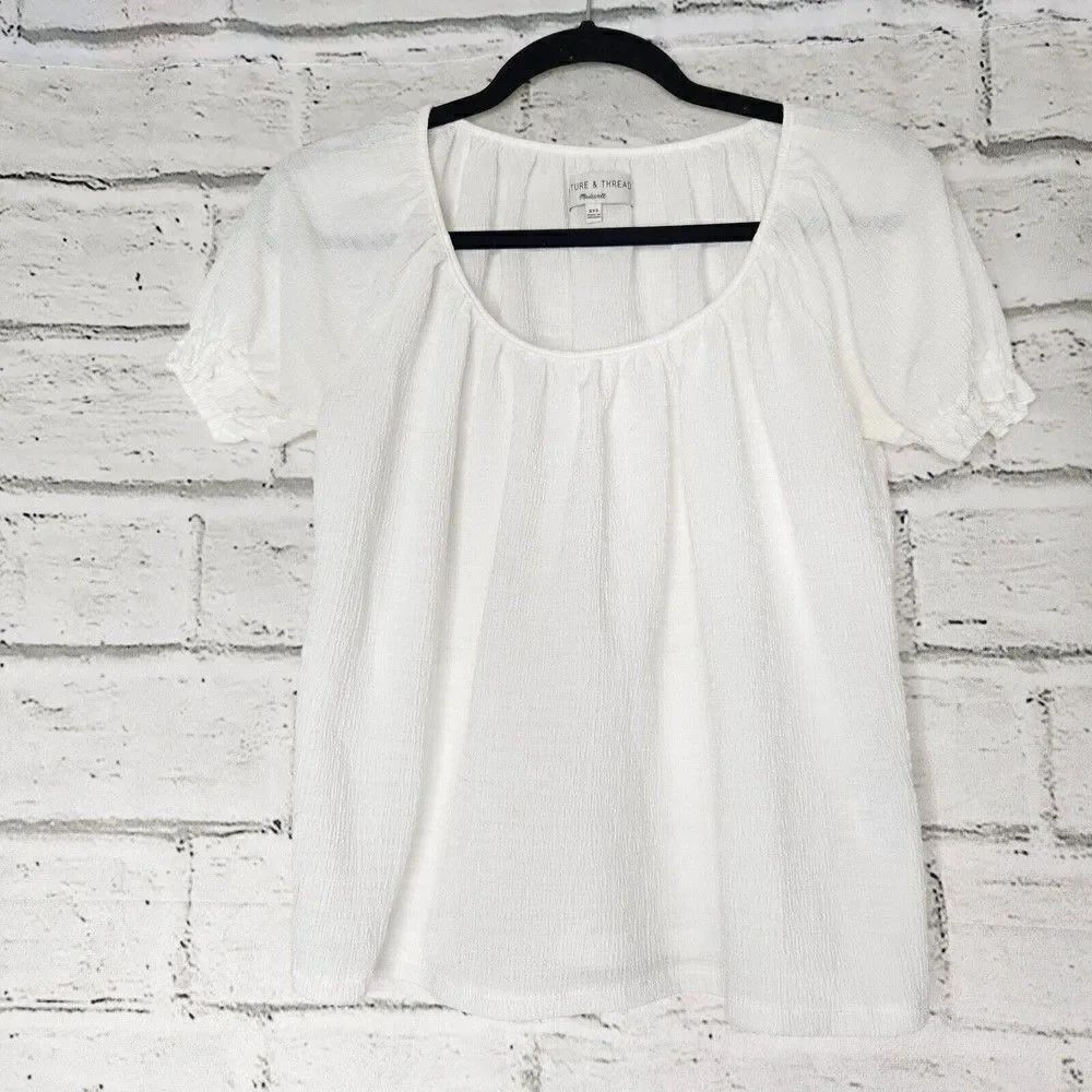 Madewell Texture and Thread Women’s Bright Ivory Peasant Top Size XXS Gauze
